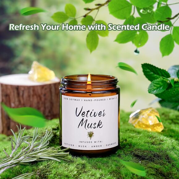 Auelife Vetiver Musk Scented Soy Candle 7oz Aromatherapy Home Gift - Picture 4 of 7